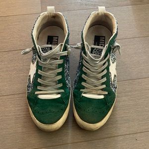 Golden Goode Mid Star, size 39, Blue Glitter and Green Suede sneakers